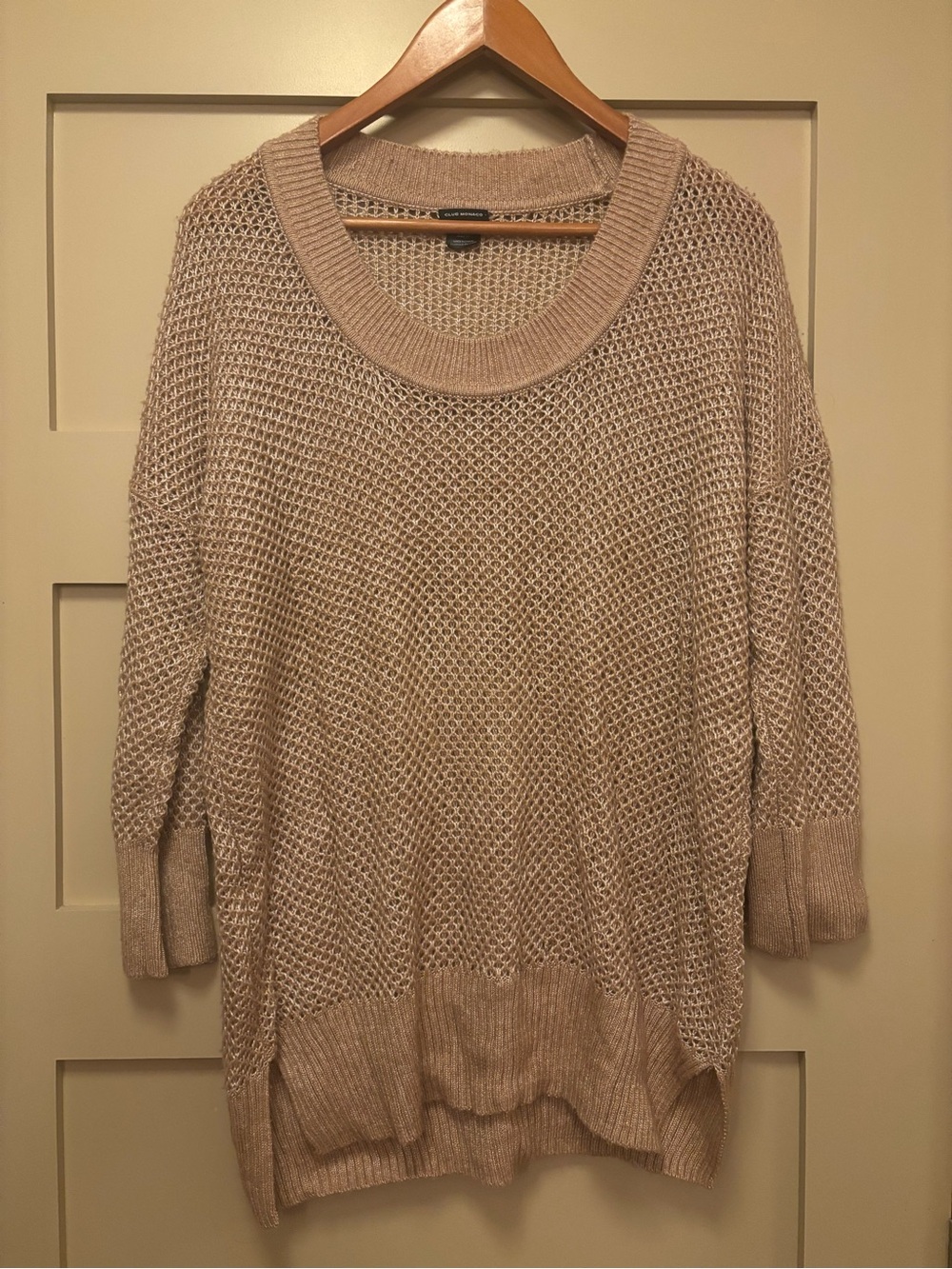 CLUB MONACO Merino Wool Blend Open Knit Net Sweater Slouchy Relaxed Tunic Scoop